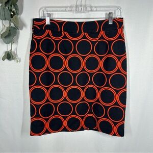 Banana Republic | Pencil Skirt Stretch Navy Blue Red Circles Women's Size 8